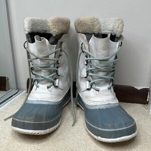 Sorel: White and Blue Waterproof Winter Boots